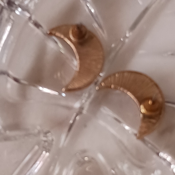 NWOT Rhinestone Moon Earrings, Gold Settings And Backs - Picture 2 of 5